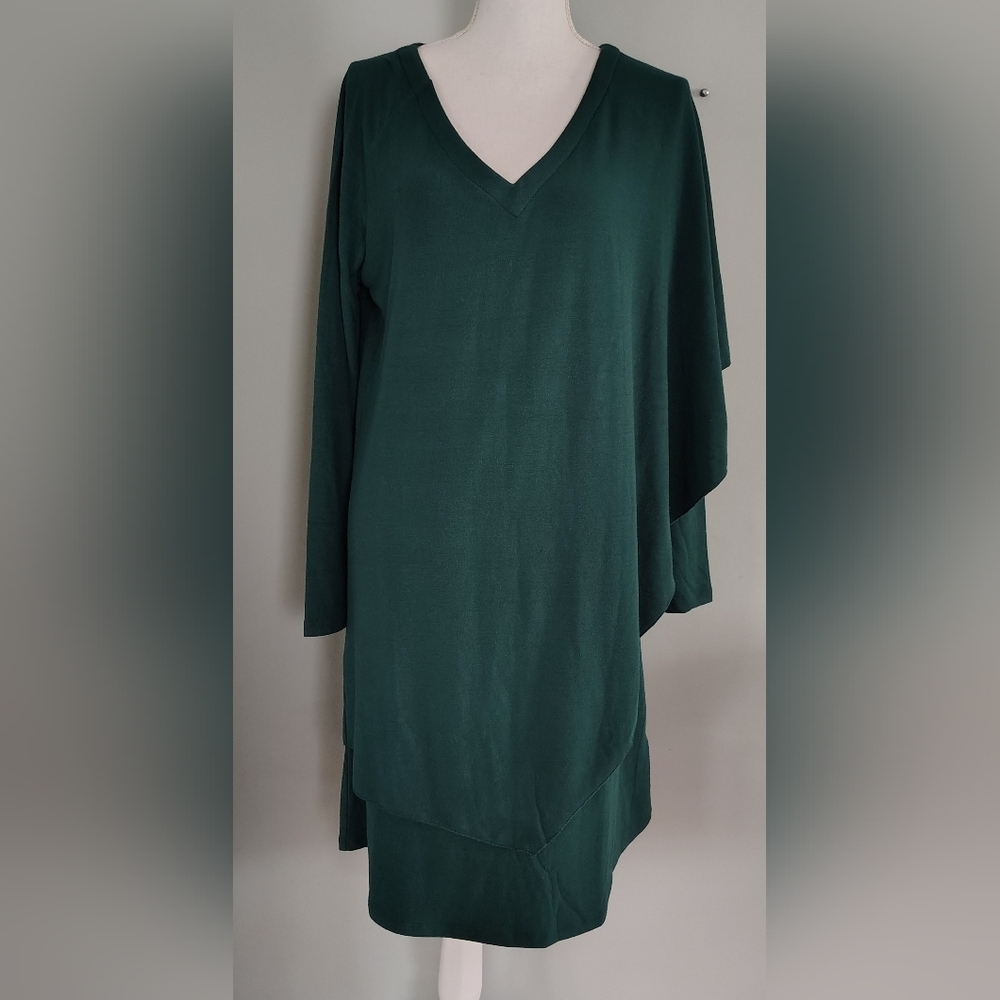 Soft Surroundings Dress Size Large Marla Jewel Green Layered Stretch Long Sleeve